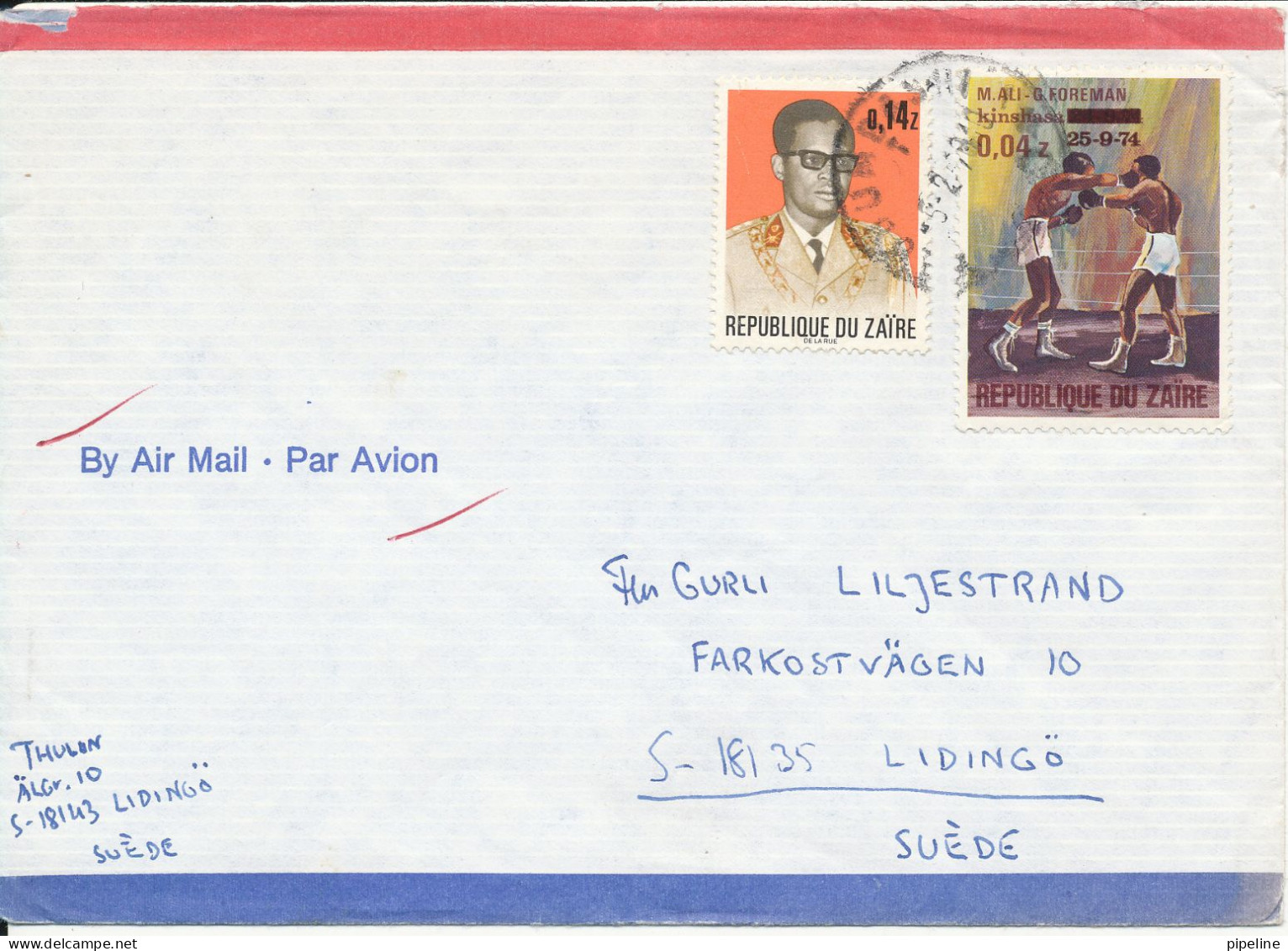 Zaire Air Mail Cover Sent To Sweden 5-2-1978 ?? Boxing Overprinted Stamp - Gebruikt