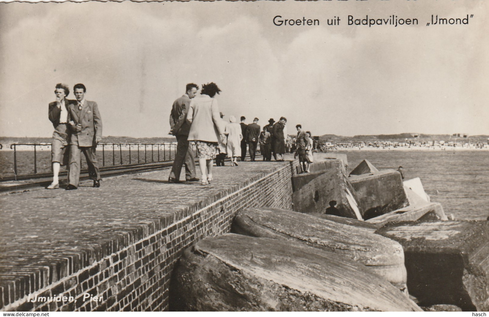 488867IJmuiden, Pier. Groeten Uit Badpaviljoen ,,IJmond''. (FOTOKAART)1958  - IJmuiden