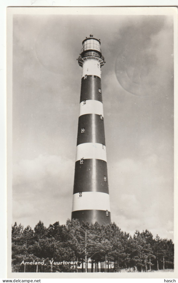 4905 146 Ameland, Vuurtoren. (Fotokaart)(Doordruk Stempel.)  - Ameland