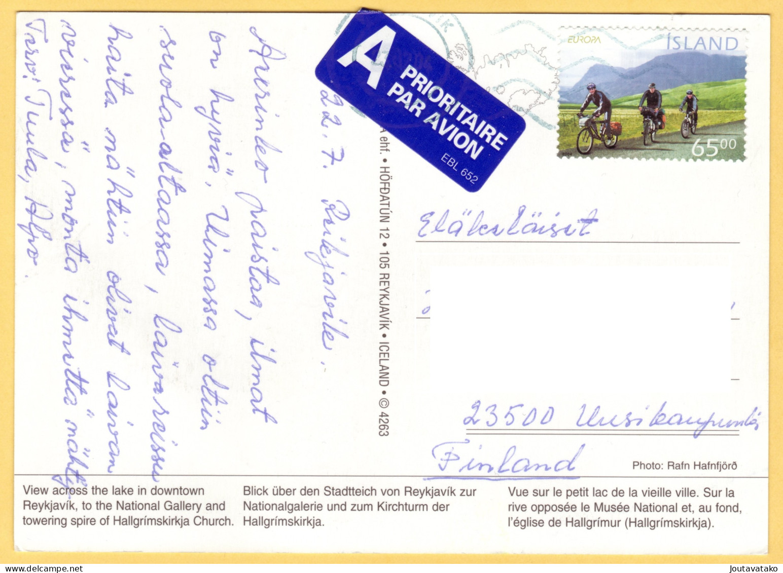 Iceland- Reykjavik - National Gallery, Hallgrimskirkja Church -2004 Europa Cycling Stamp Mi 1066 - Islande