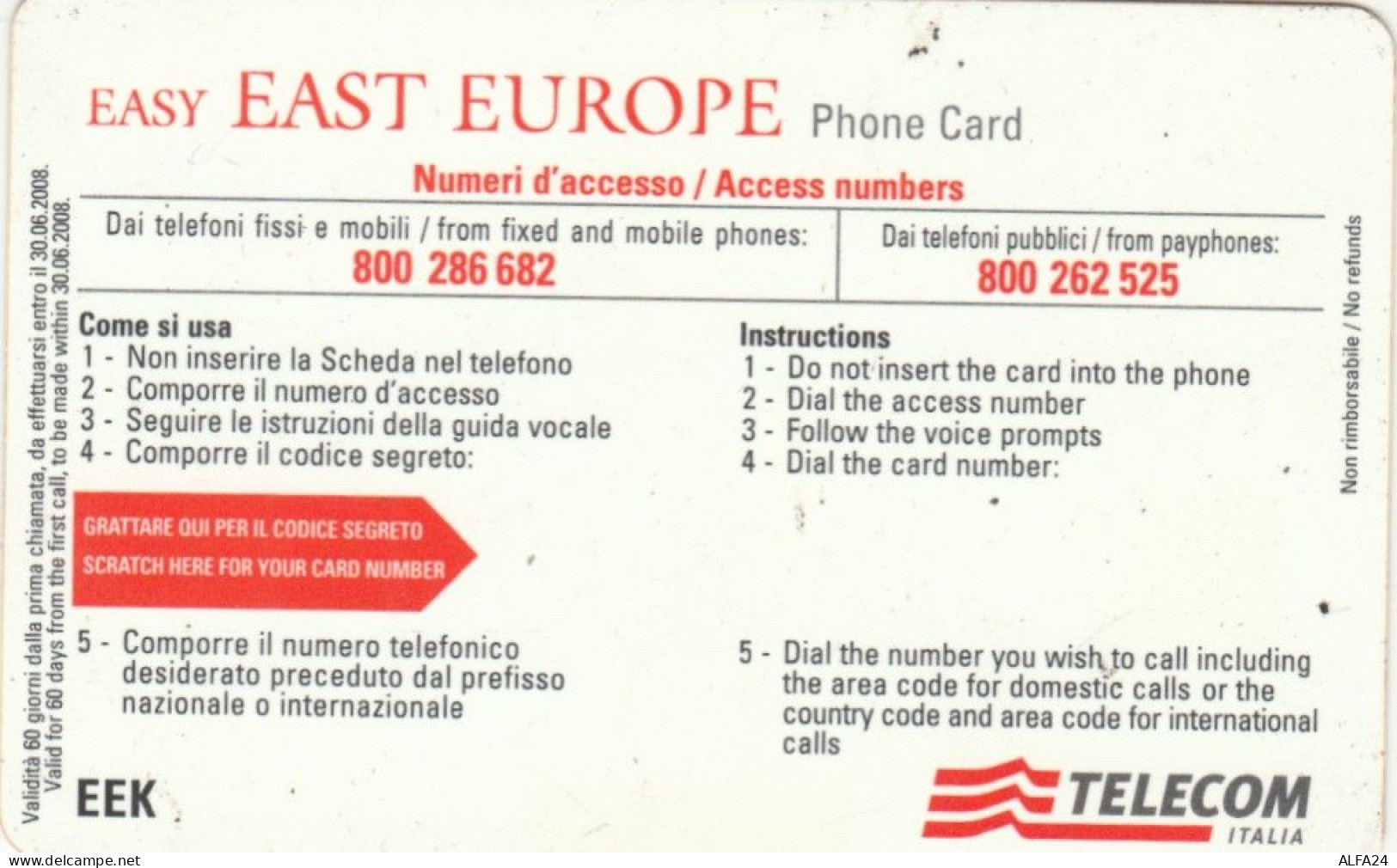 PREPAID PHONE CARD TELECOM EASY EAST EUROPE PROTOTIPO EEK (E77.40.4 - Tests & Services