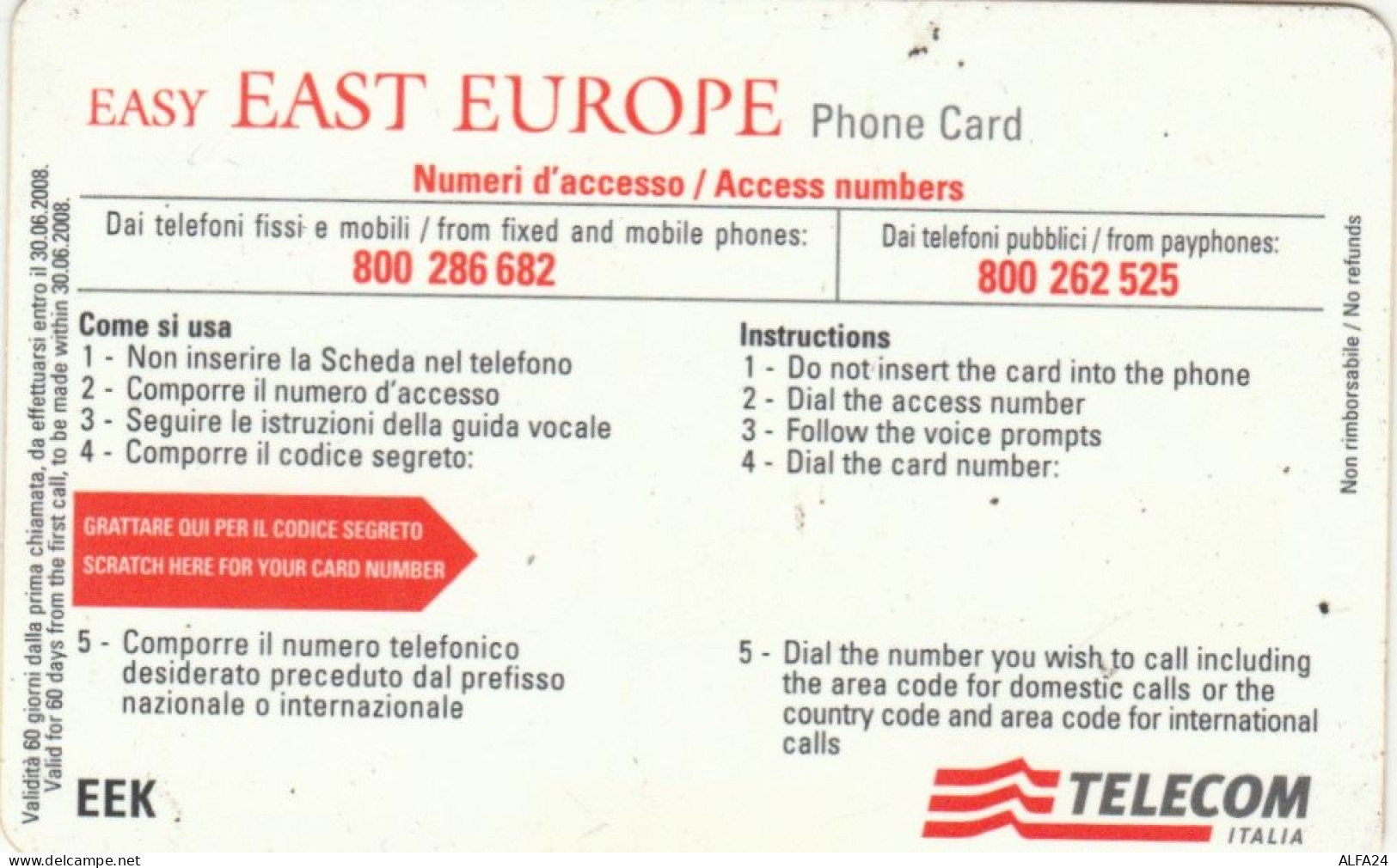 PREPAID PHONE CARD TELECOM EASY EAST EUROPE PROTOTIPO EEK (E77.40.4 - Tests & Servizi