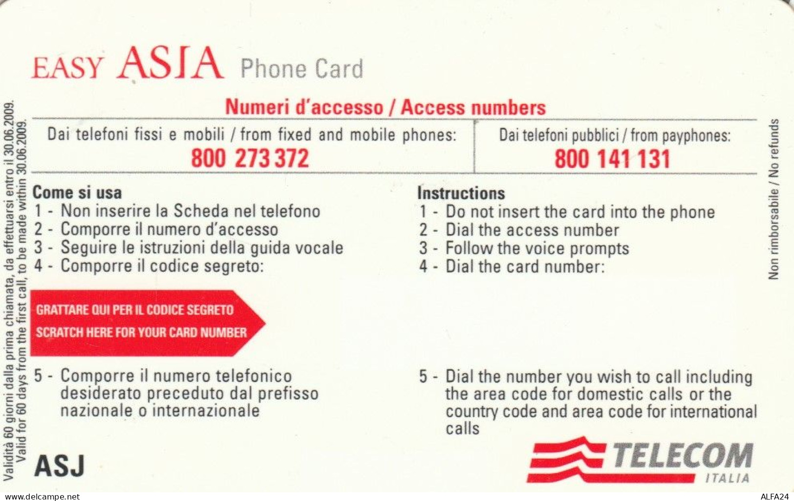 PREPAID PHONE CARD TELECOM EASY ASIA PROTOTIPO ASJ (E77.40.3 - Tests & Servizi