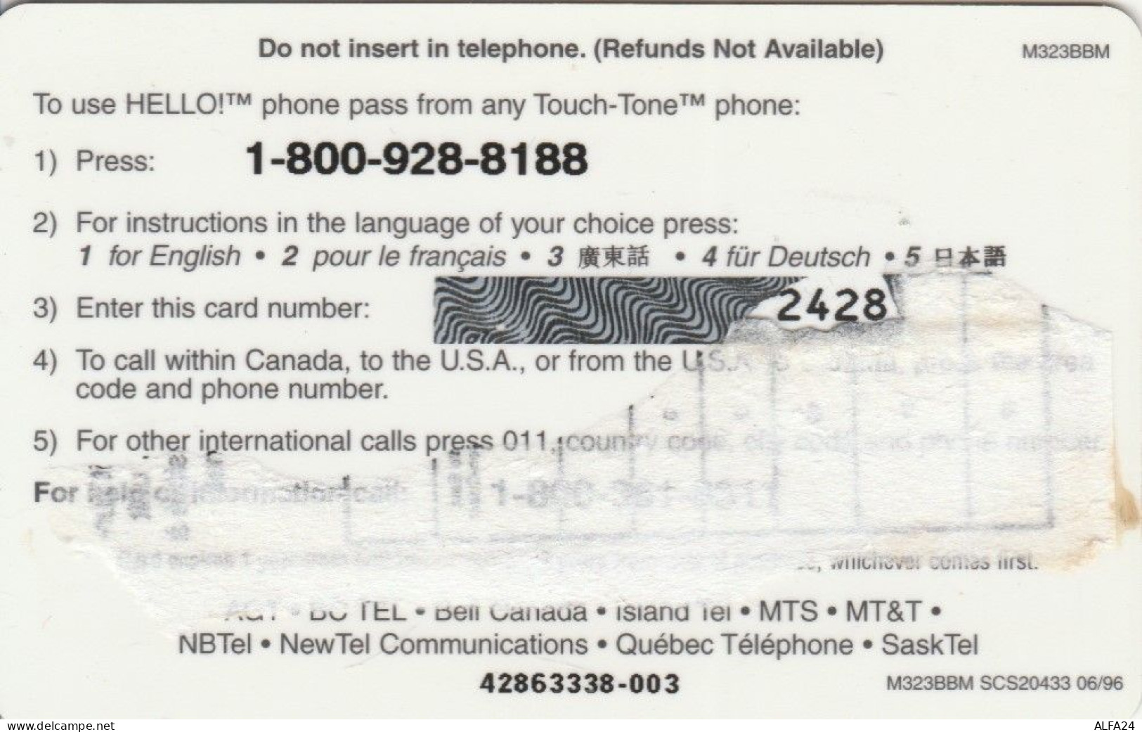 PREPAID PHONE CARD STATI UNITI AGT (E78.52.1 - Canada