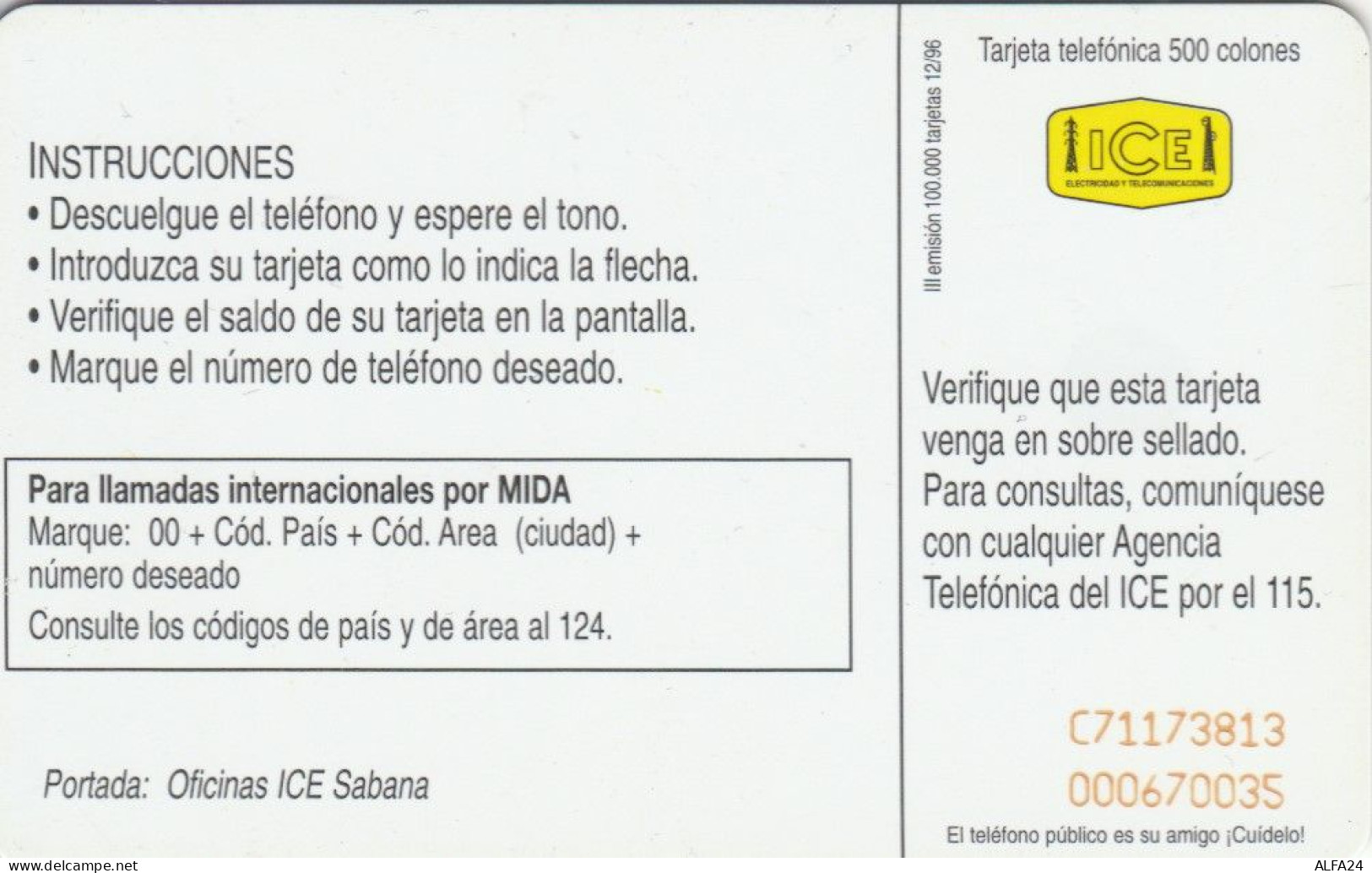 PHONE CARD COSTARICA (E78.47.7 - Costa Rica