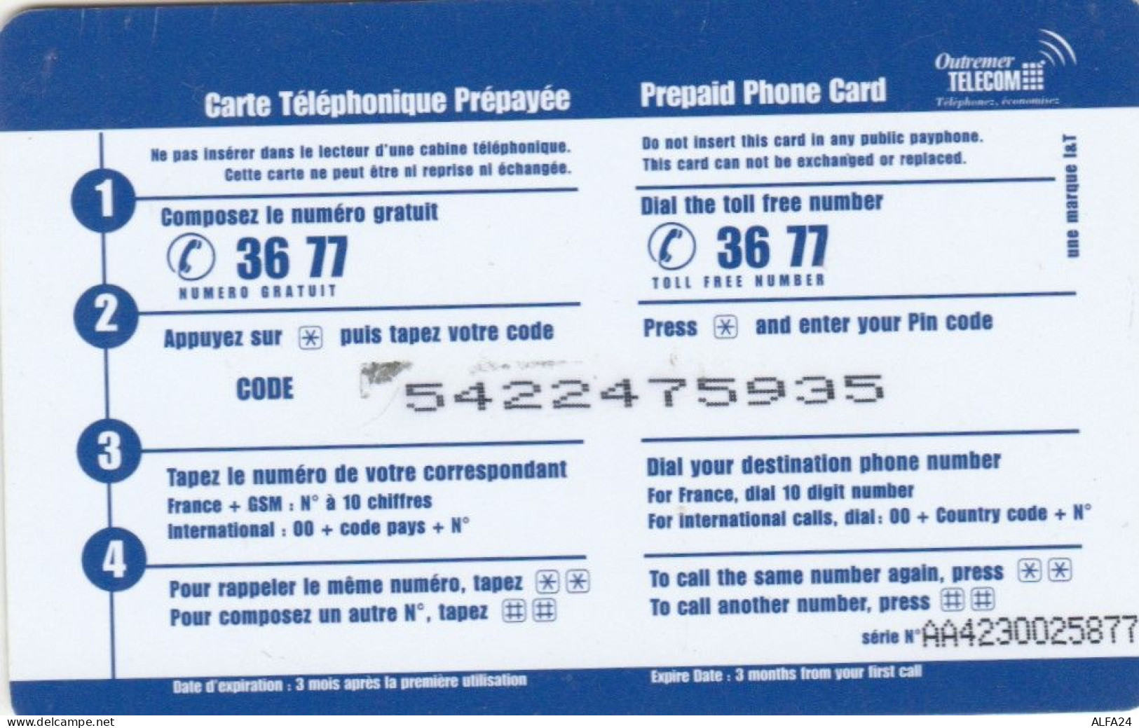 PREPAID PHONE CARD ANTILLE FRANCESI (E78.49.6 - Antilles (French)