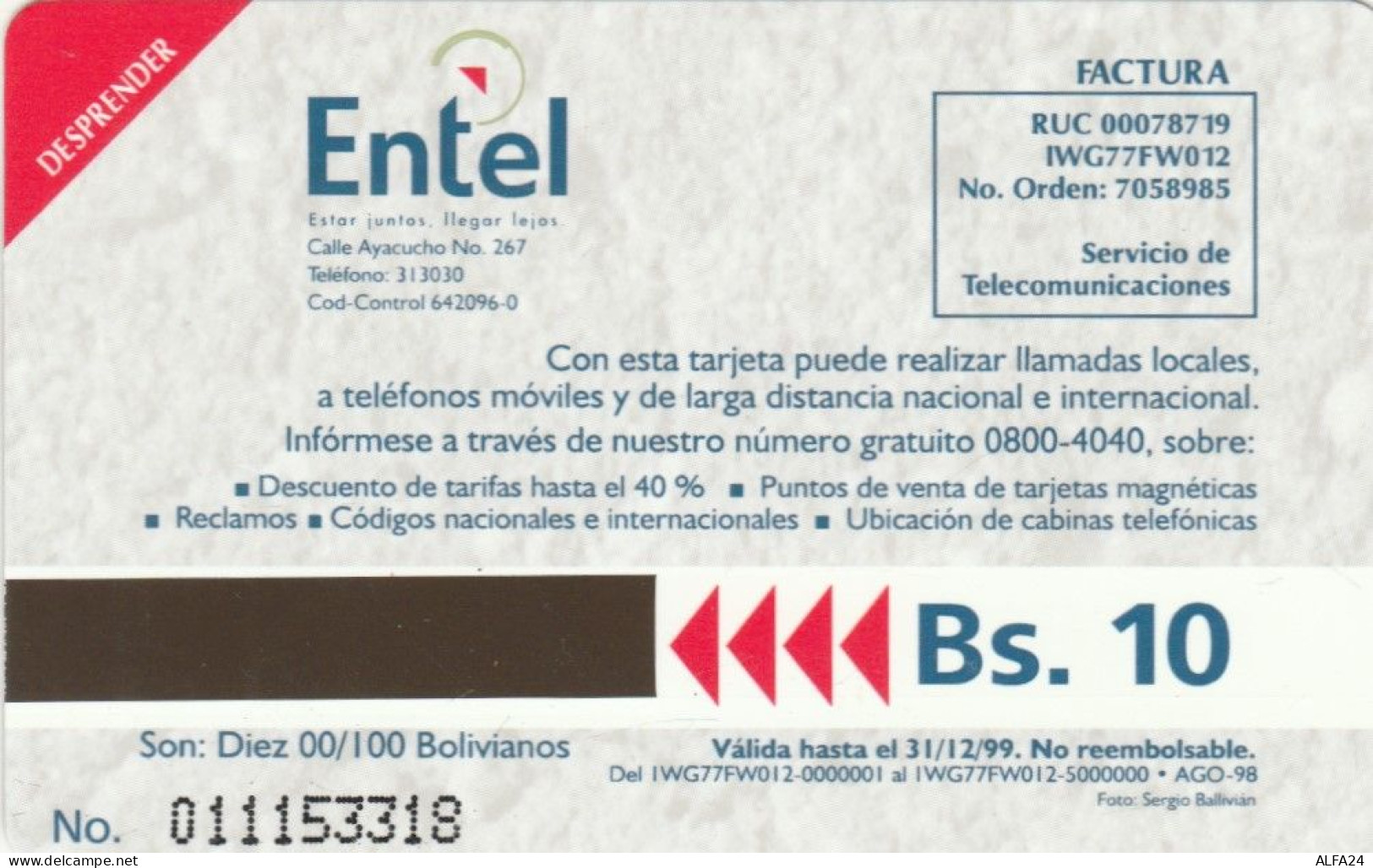 PHONE CARD BOLIVIA URMET NEW (E78.35.4 - Bolivien