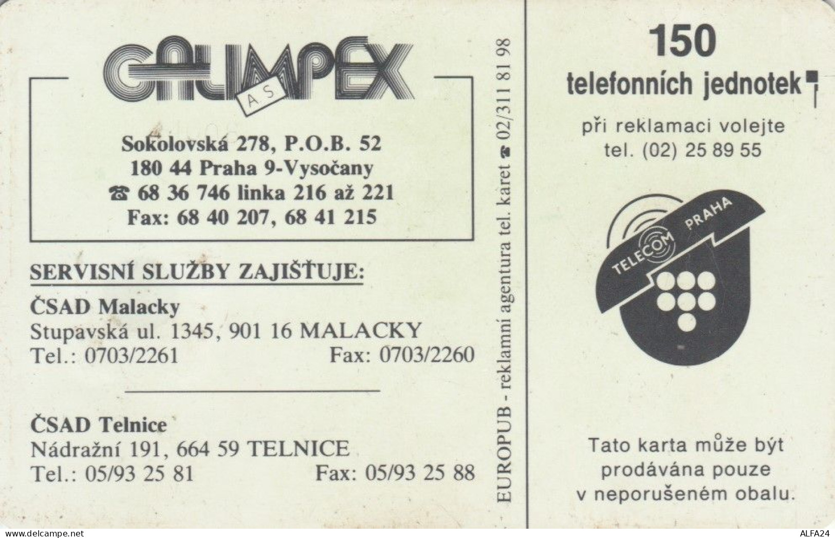 PHONE CARD REPUBBLICA CECA PRIVATE (E78.26.1 - Czech Republic