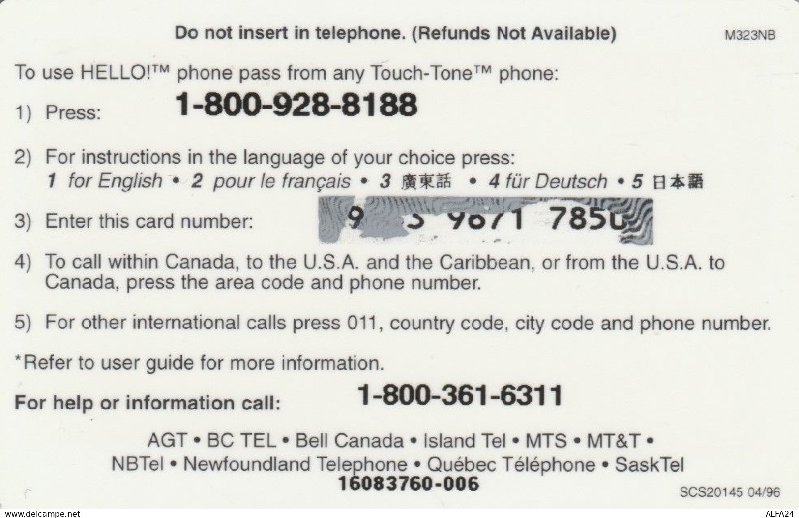 PREPAID PHONE CARD CANADA AGT (E78.33.1 - Canada