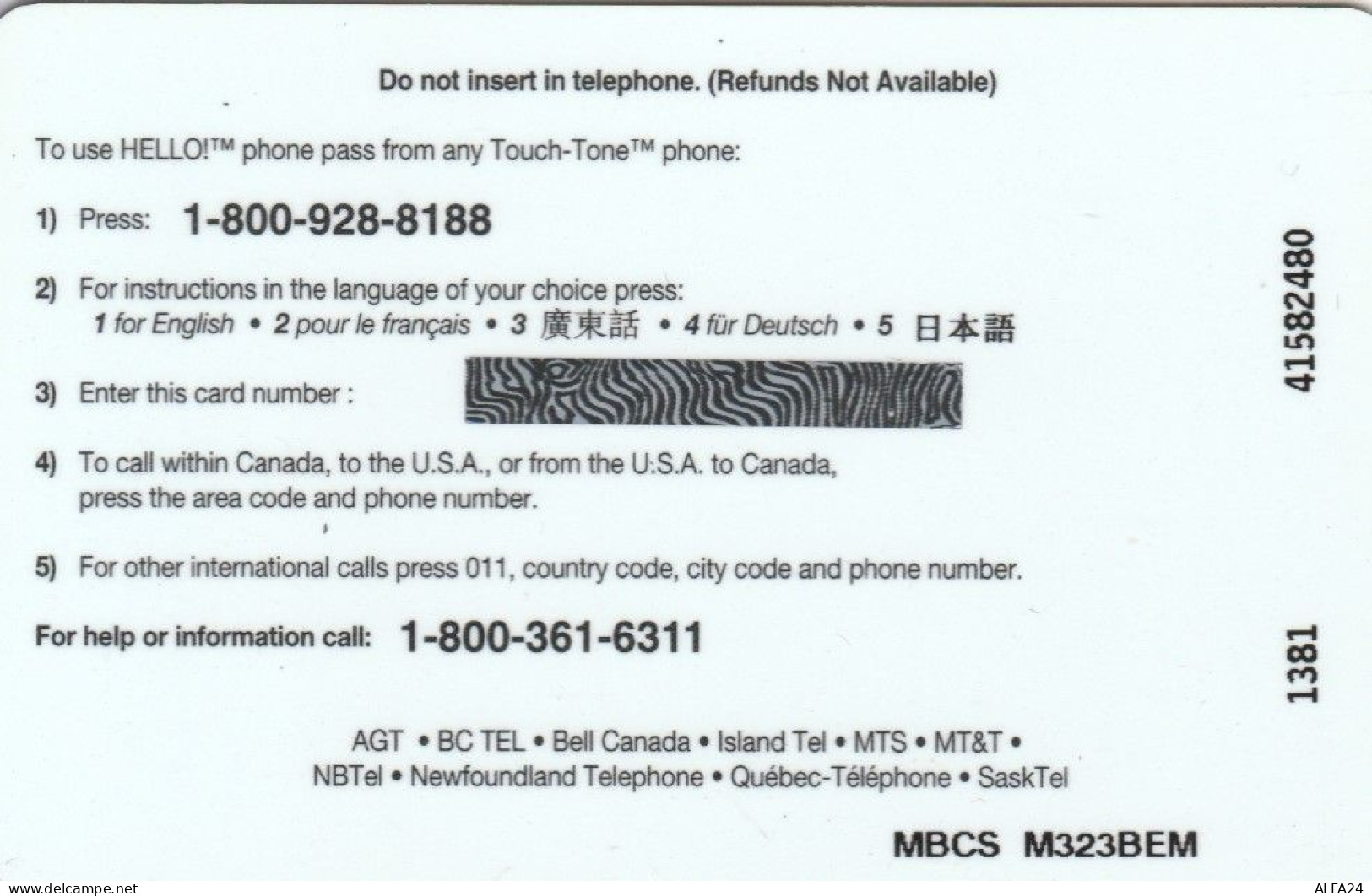 PREPAID PHONE CARD CANADA AGT (E78.17.1 - Kanada