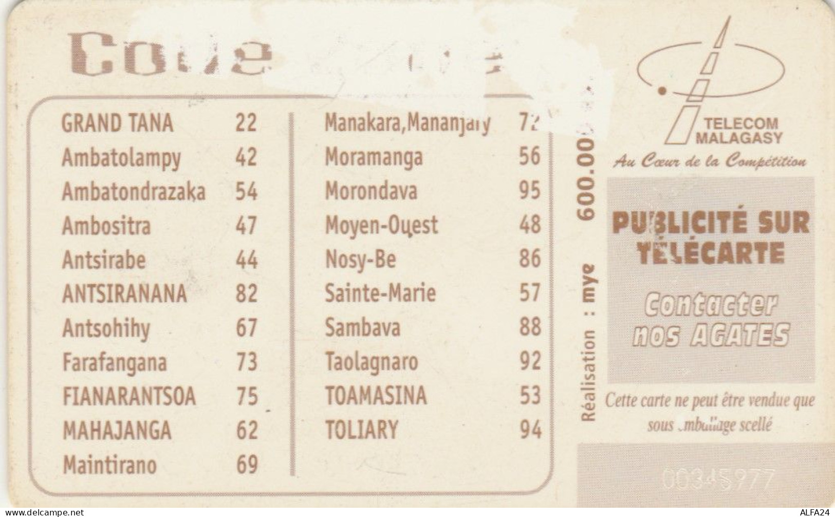PHONE CARD MADAGASCAR (E78.16.6 - Madagaskar