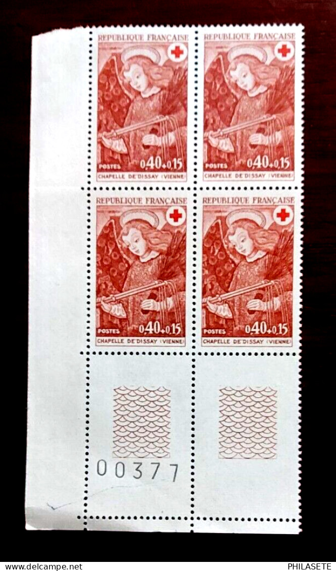 France 1970 Bloc De 4 Timbres Neuf** YV N° 1662 Croix Rouge Chapelle De Dissay - Feuilles Complètes