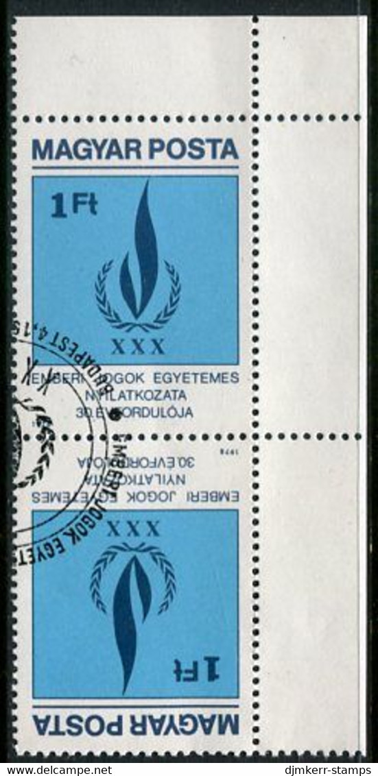 HUNGARY 1979 UN Declaration Of Human Rights Tete-beche Pair, Used.  Michel 3334 Kd - Gebruikt