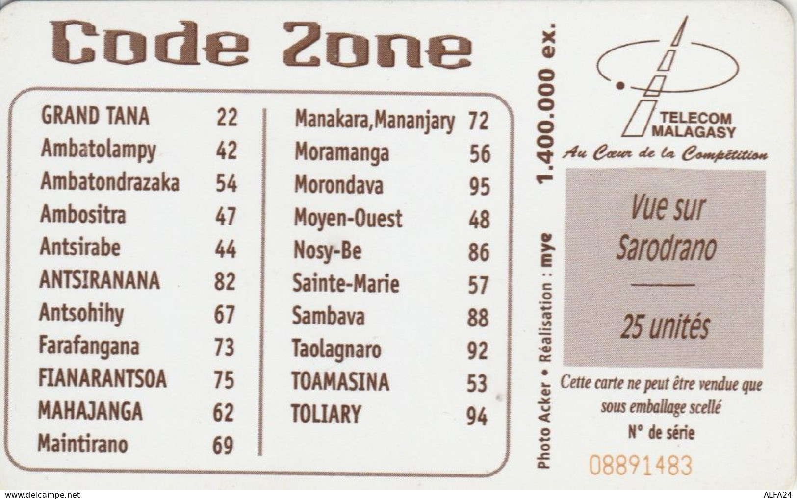 PHONE CARD MADAGASCAR (E79.7.3 - Madagaskar