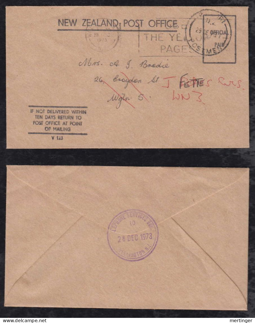 New Zealand 1973 Cover OFFICIAL PAID Local Use WELLINGTON - Cartas & Documentos