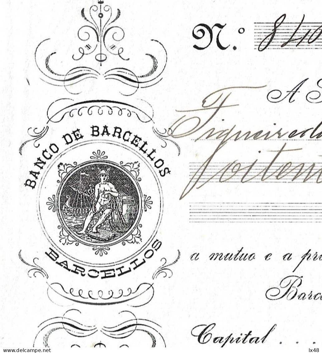 Certificate Of Deposit The Bank Of Barcelos 1898. God Of Commerce, Mercury. Hermes. Wine Barrel. Caravel. Banco Barcelos - Portugal