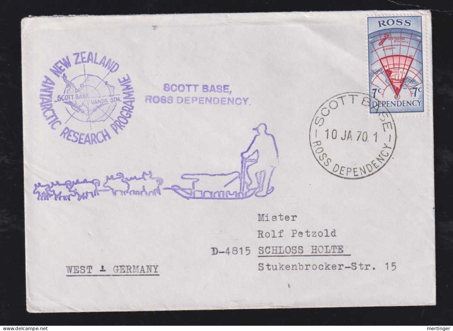 ROSS Antarctic Territory 1970 Cover SCOTT BASE X SCHLOSS HOLTE Germany New Zealand Programme - Covers & Documents