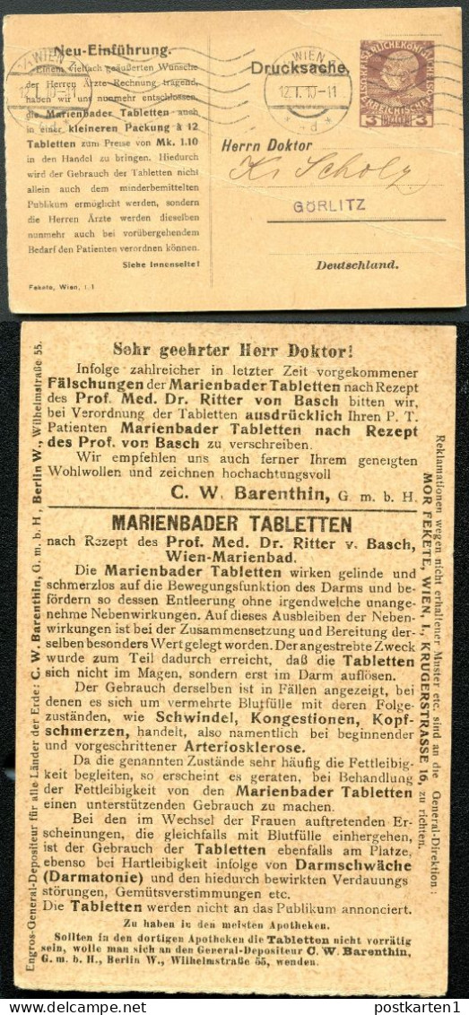 Marienbader Tabletten Österreich Privat-Frage-Postkarte PP28F Wien - Berlin 1910 - Pharmacie