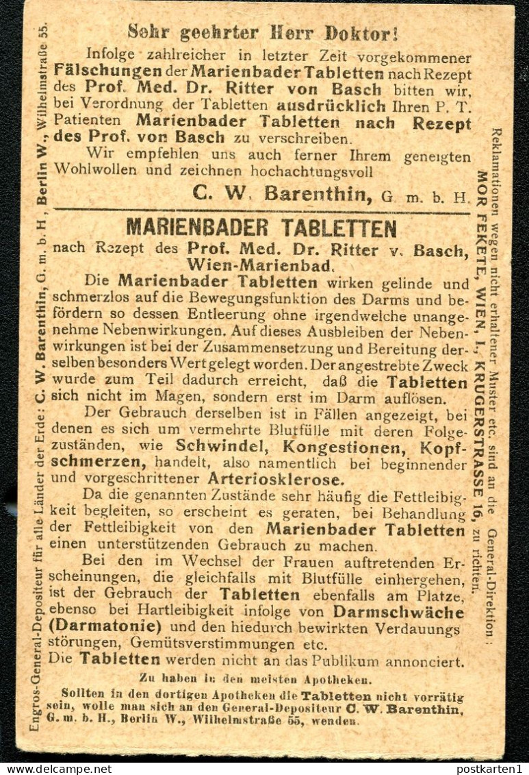 Marienbader Tabletten Österreich Privat-Frage-Postkarte PP28F Wien - Berlin 1910 - Farmacia