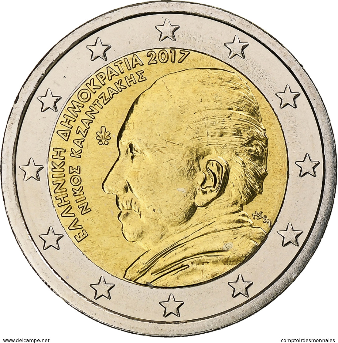 Grèce, 2 Euro, Nikos Kazantzakis, 2017, SPL+, Bimétallique, KM:New - Grèce