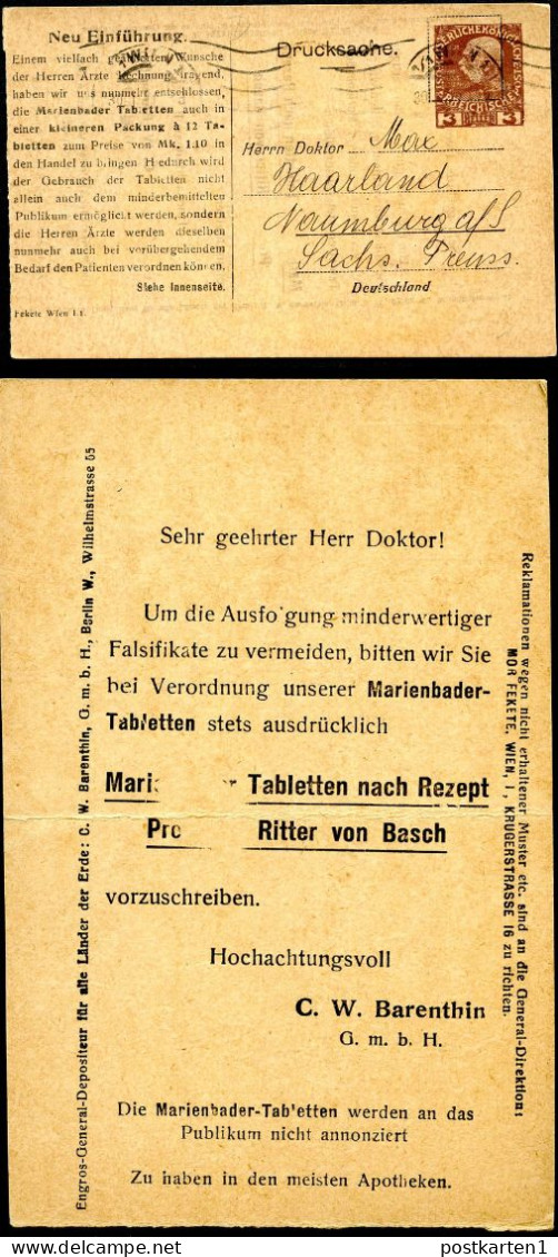 Marienbader Tabletten Österreich Privat-Frage-Postkarte PP28F Wien - Naumburg 1911 - Pharmacy