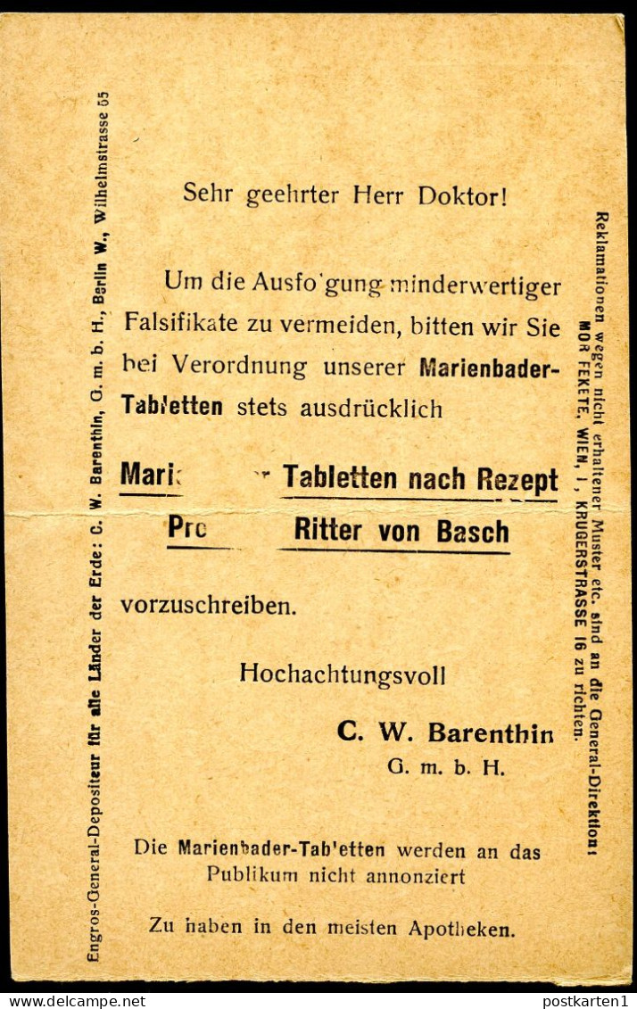 Marienbader Tabletten Österreich Privat-Frage-Postkarte PP28F Wien - Naumburg 1911 - Pharmacy