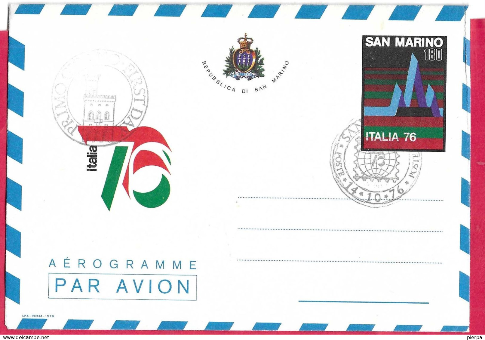 SAN MARINO - INTERO AEROGRAMMA ITALIA '76 - ANNULLO F.D.C.*14.10.76* - (CAT. INT 6) - Postwaardestukken