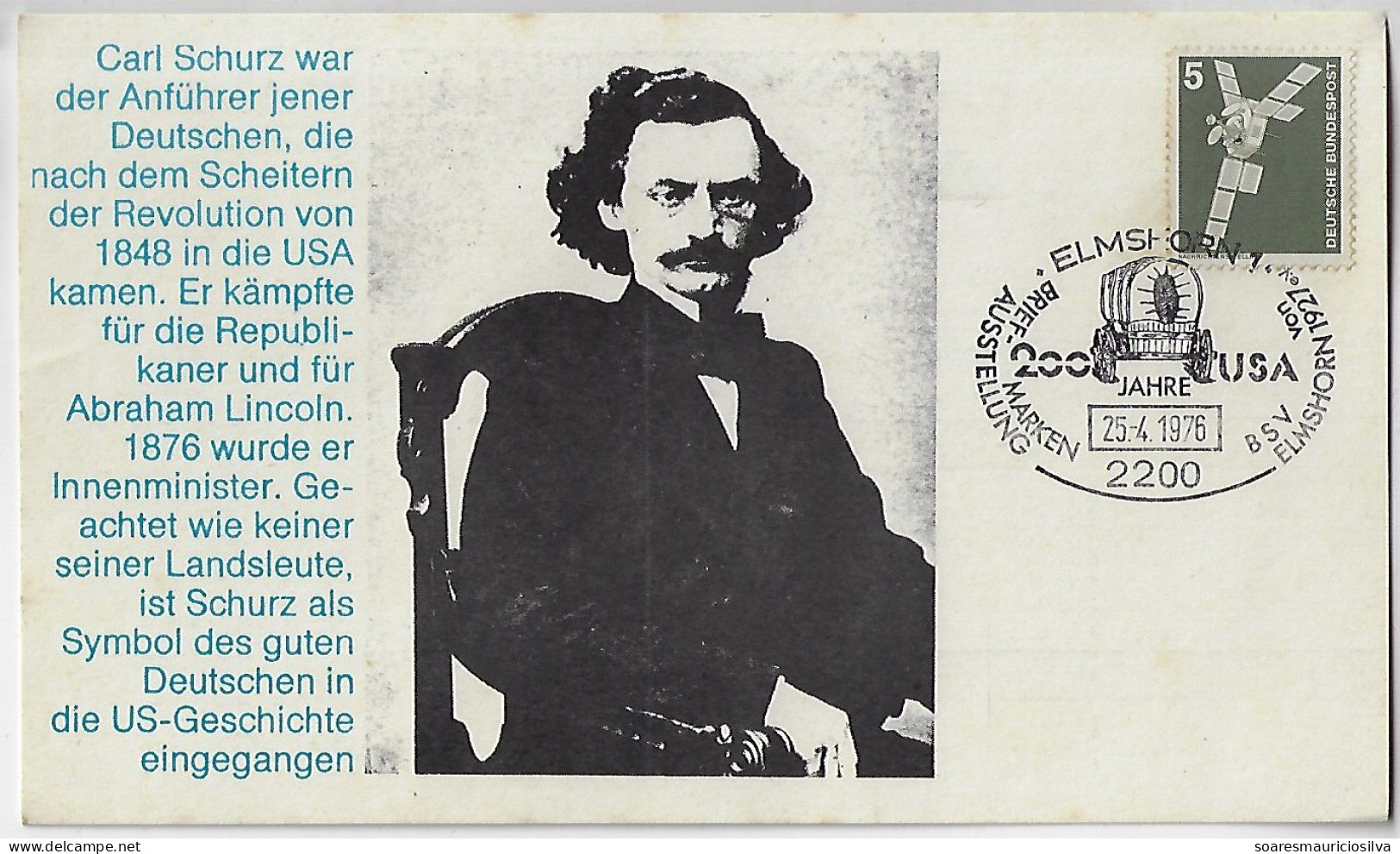 Germany 1976 Card With Commemorative Cancel 200 Years Of The United States Of America Independence USA Wagon - Diligences