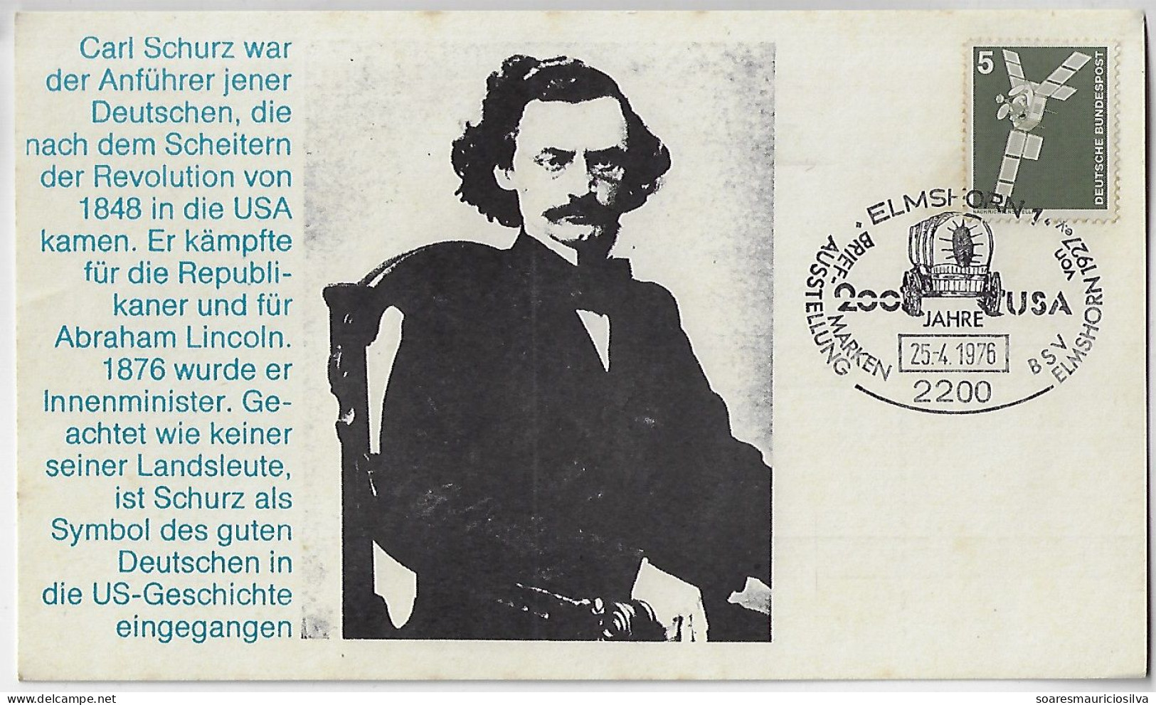 Germany 1976 Card With Commemorative Cancel 200 Years Of The United States Of America Independence USA Wagon - Kutschen