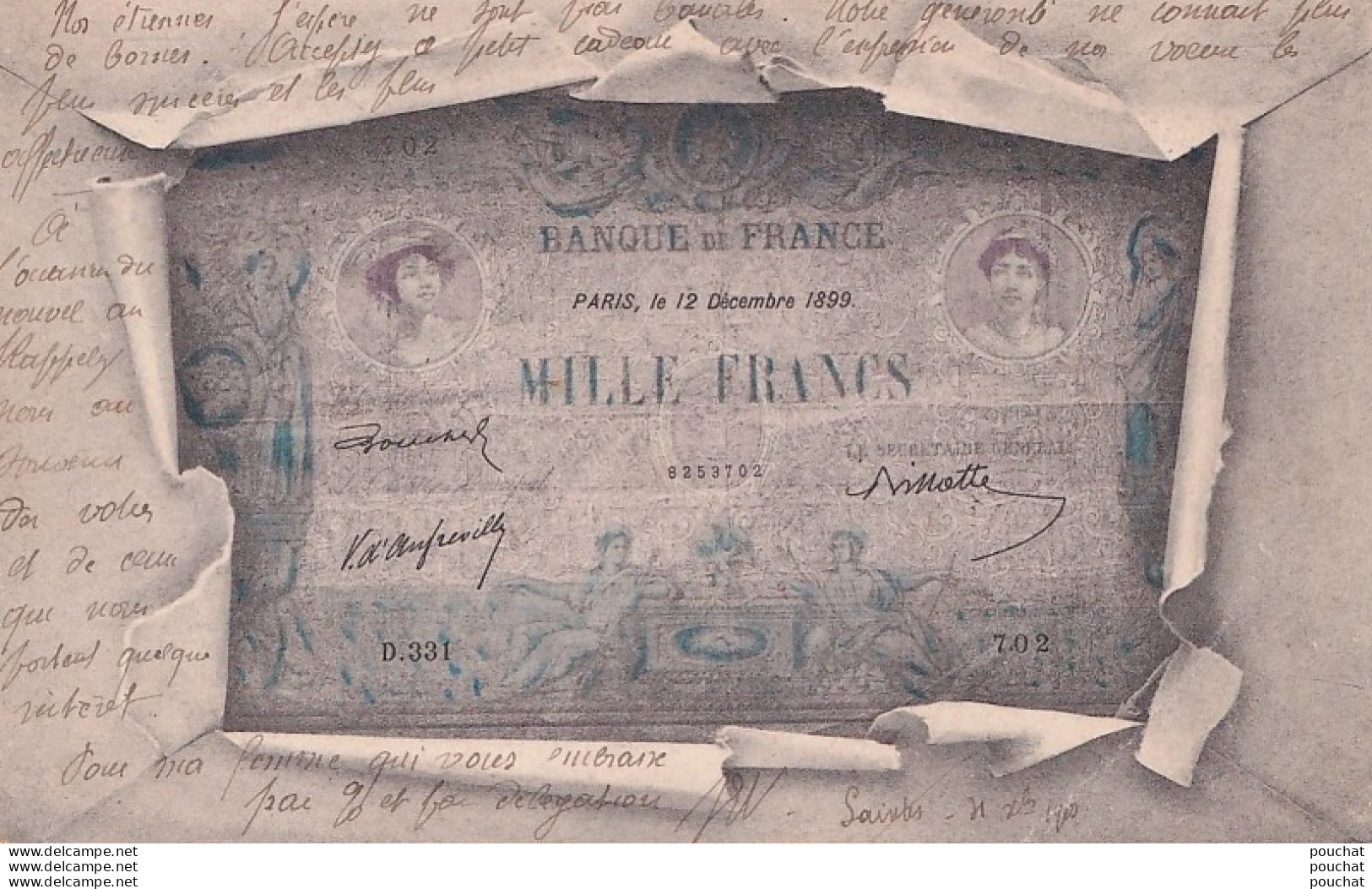 L16- PARIS - BANQUE DE FRANCE - MILLE FRANCS - MONNAIE - PRESENTATION DU BILLET DE MILLE FRANS - ( 2 SCANS ) - Monnaies (représentations)