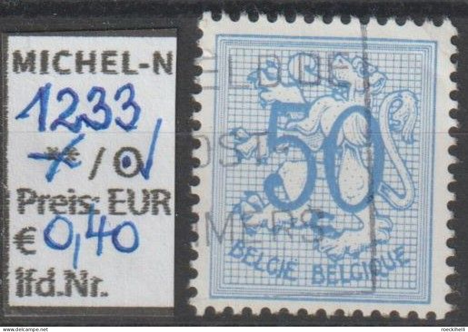 1960 - BELGIEN - FM/DM "Heraldischer Löwe + Zahl 50" 50 C Grauultramarin  - O Gestempelt - S.Scan (1233o Be) - 1951-1975 Heraldischer Löwe (Lion Héraldique)