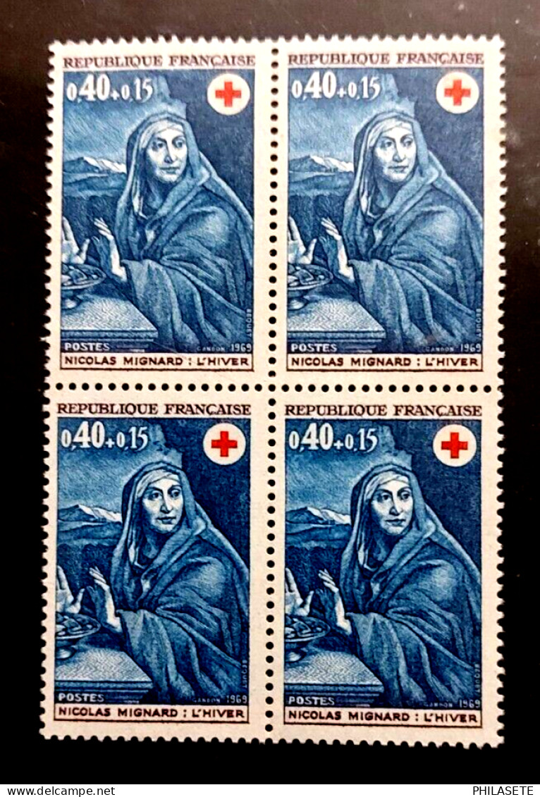 France 1969 Bloc De 4 Timbres Neuf** YV N° 1620 Croix Rouge L Hiver De Mignard - Feuilles Complètes