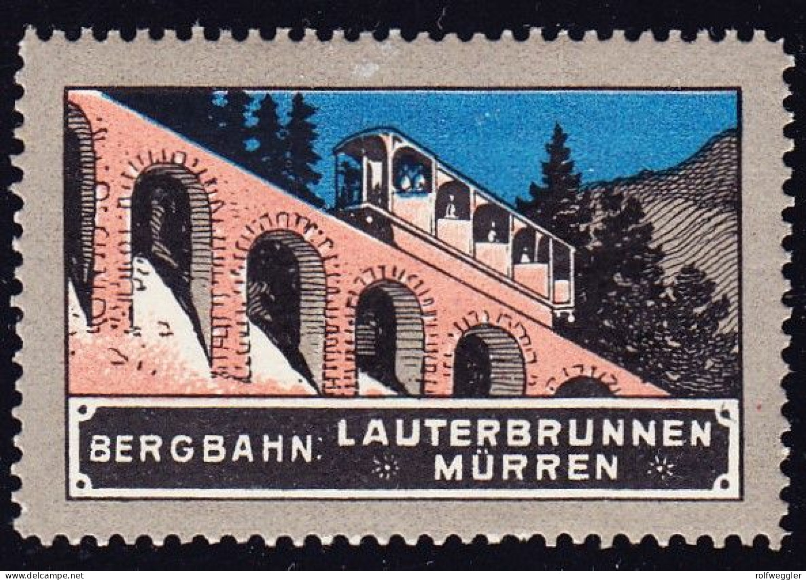 Um 1925 Bergbahn, Lauterbrunnen-Mürren. Vignette. Mit Gummi - Spoorwegen