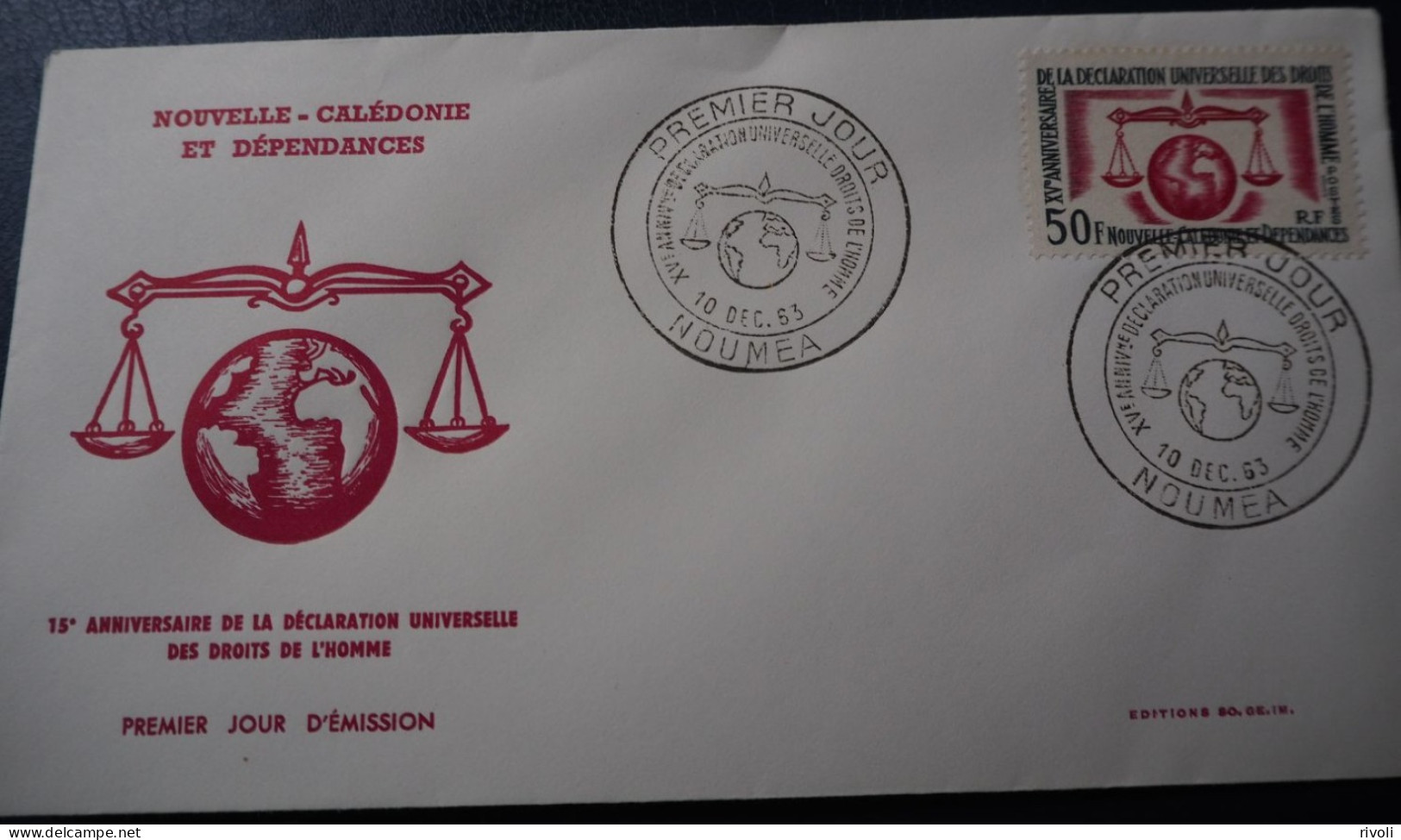 NOUVELLE CALEDONIE - FDC 1963 -DECLARATION DES DROITS DE L'HOMME - Cartas & Documentos