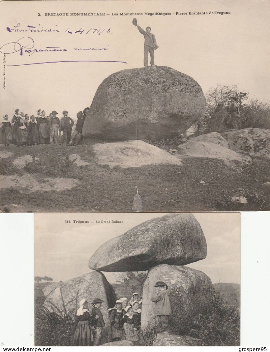 TREGUNC PIERRE BRANLANTE CARTE DOUBLE 1903 + LE GRAND DOLMEN + MENHIR DE LA LANDE DE KERDUNUS - Trégunc