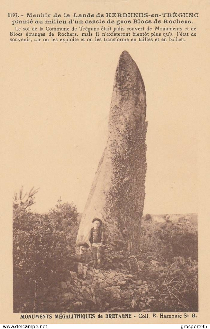 TREGUNC PIERRE BRANLANTE CARTE DOUBLE 1903 + LE GRAND DOLMEN + MENHIR DE LA LANDE DE KERDUNUS - Trégunc