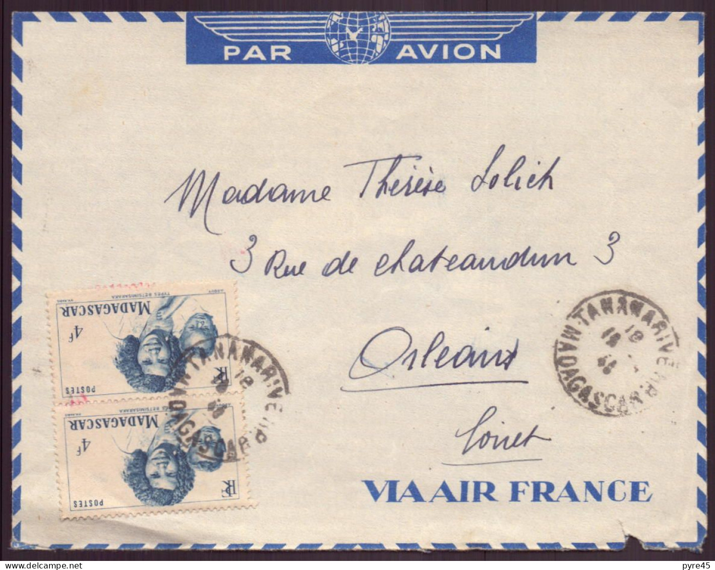 Madagascar, Enveloppe De 1946 De Tananarive Pour Orléans - Autres & Non Classés