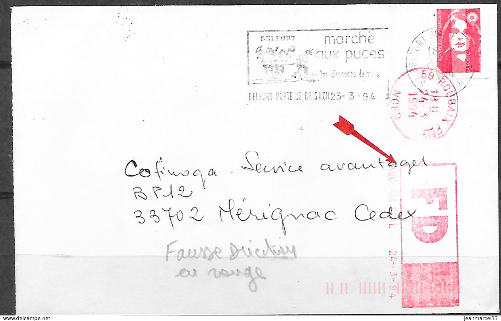 Curiosité FD Mécanique Machine SECAP O= En Rouge De 59 Roubaix Ppal Du 24-3-94 - Cartas & Documentos