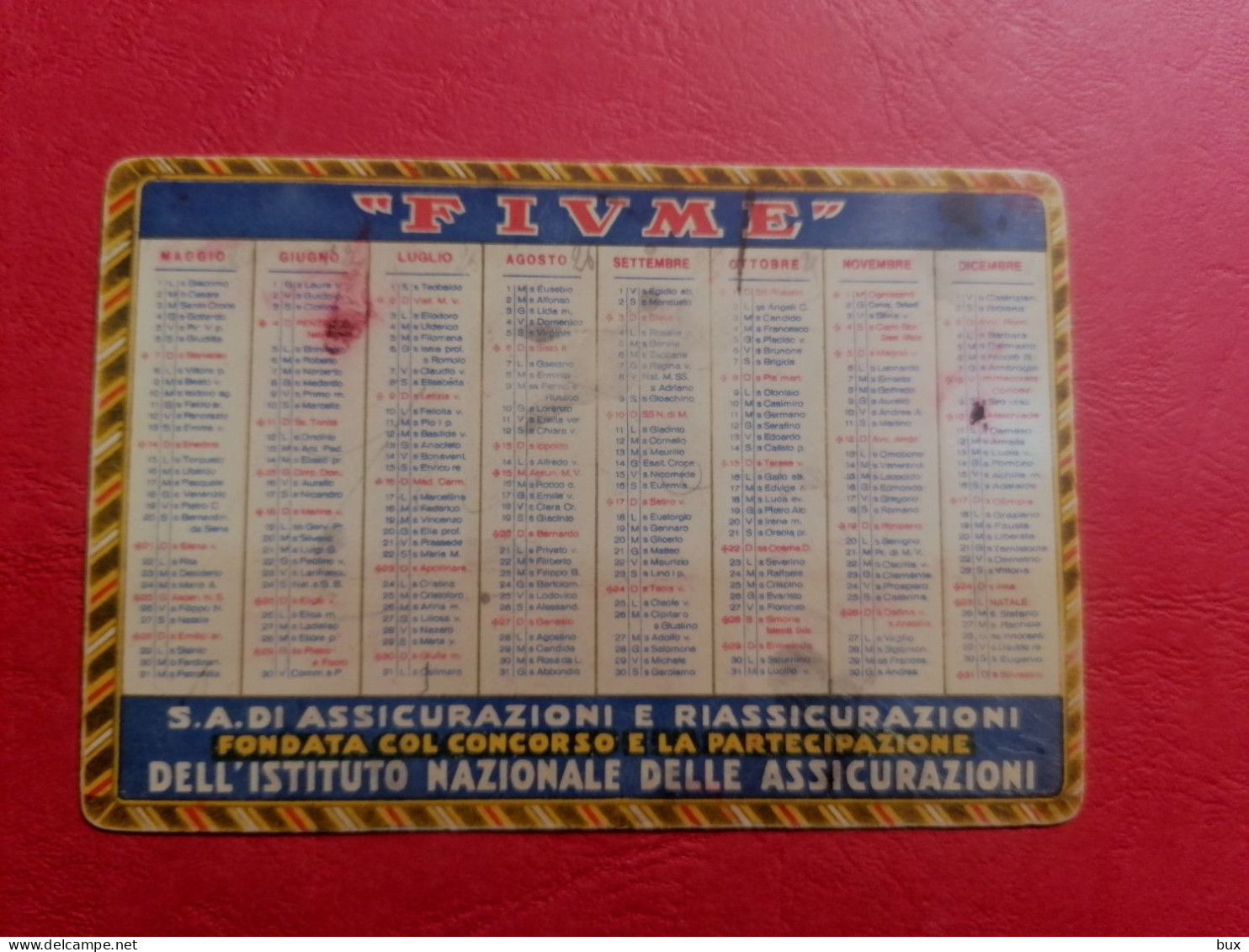 1933 Fiume Rijeka Assicurazione Calendario Tascabile  Pubblicitario Profumo - Tamaño Pequeño : 1921-40