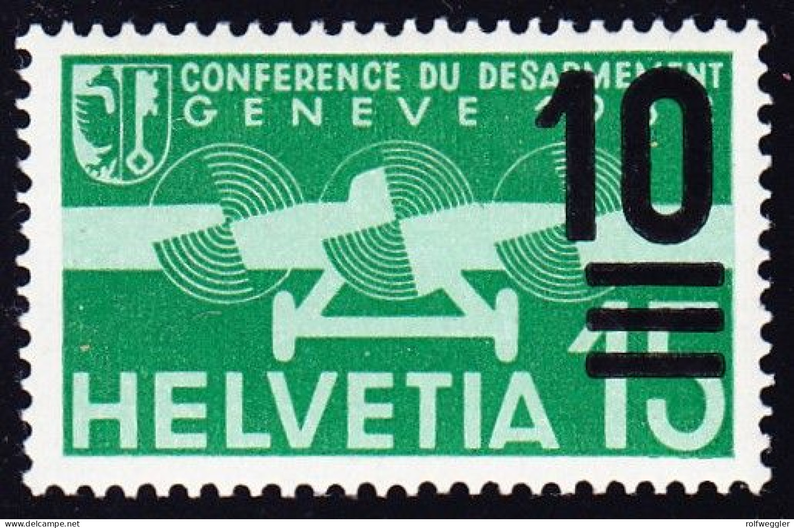 1935 10 Auf 15 Rp. Postfrische Marke, Stark Verschobener Aufdruck (4 Mm Nach Oben) KAT 20.1A.11 - Ungebraucht