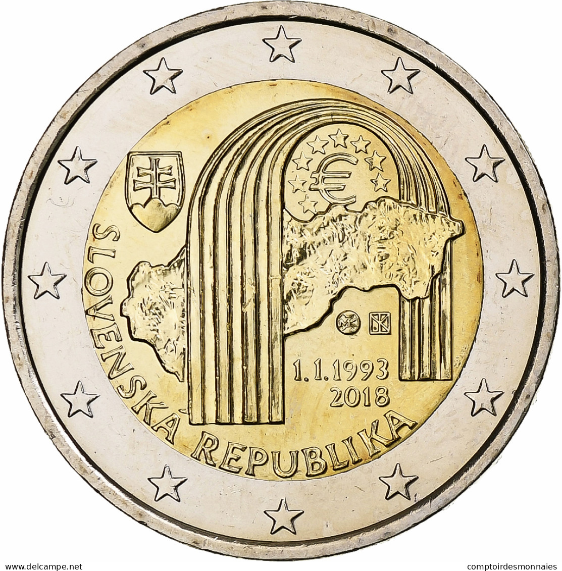 Slovaquie, 2 Euro, 25ème Anniversaire De La République, 2018, Kremnica, SPL+ - Slowakei