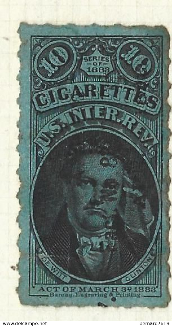 Timbres Fiscaux  - Etats Unis  - Cigarettes -   Cigare -  De Witt Clinton   - 1883 - Revenues