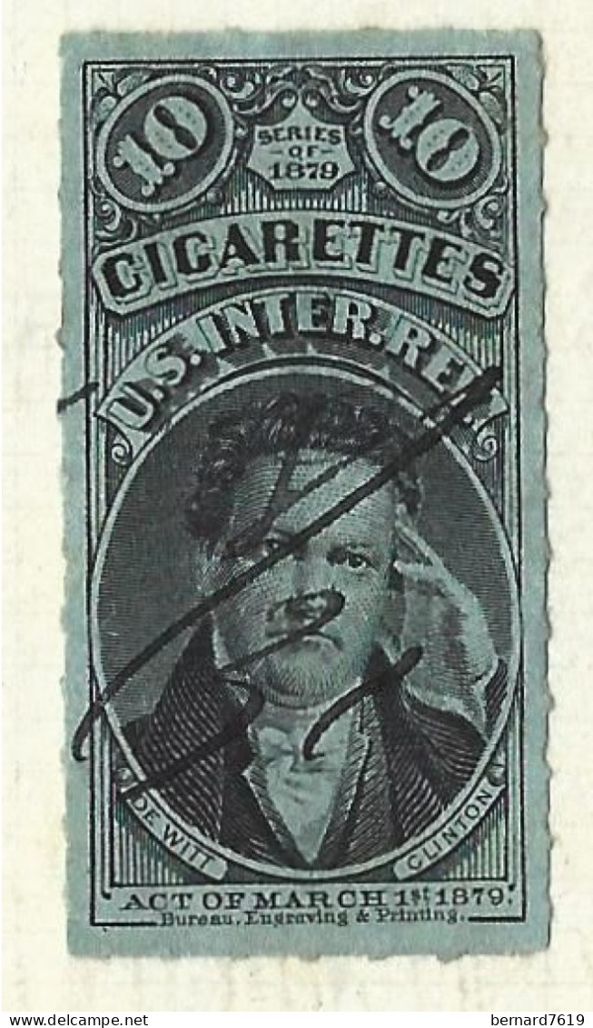 Timbres Fiscaux  - Etats Unis  - Cigarettes -   Cigare -  De Witt Clinton   - 1879 - Revenues