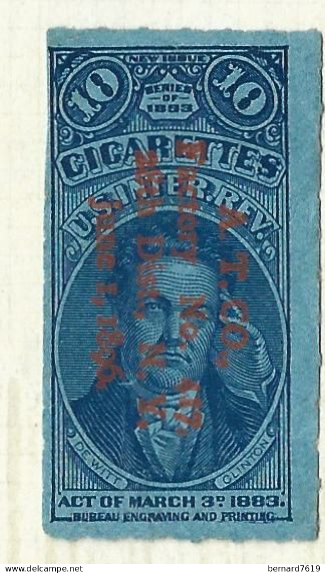 Timbres Fiscaux  - Etats Unis  - Cigarettes -   Cigare -  De Witt Clinton   - 1883 - Revenues