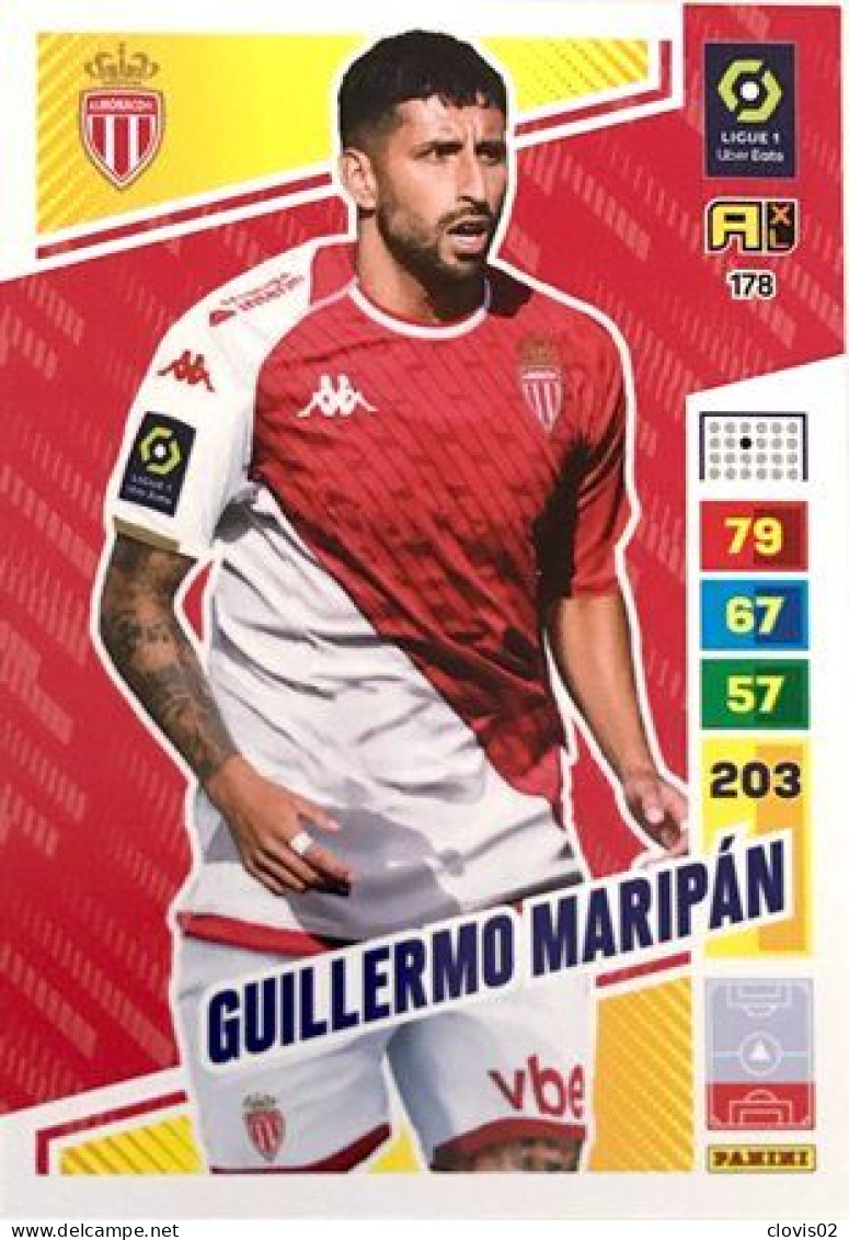 178 Guillermo Maripán - AS Monaco - Panini Adrenalyn XL 2023-2024 Ligue 1 - Trading Cards