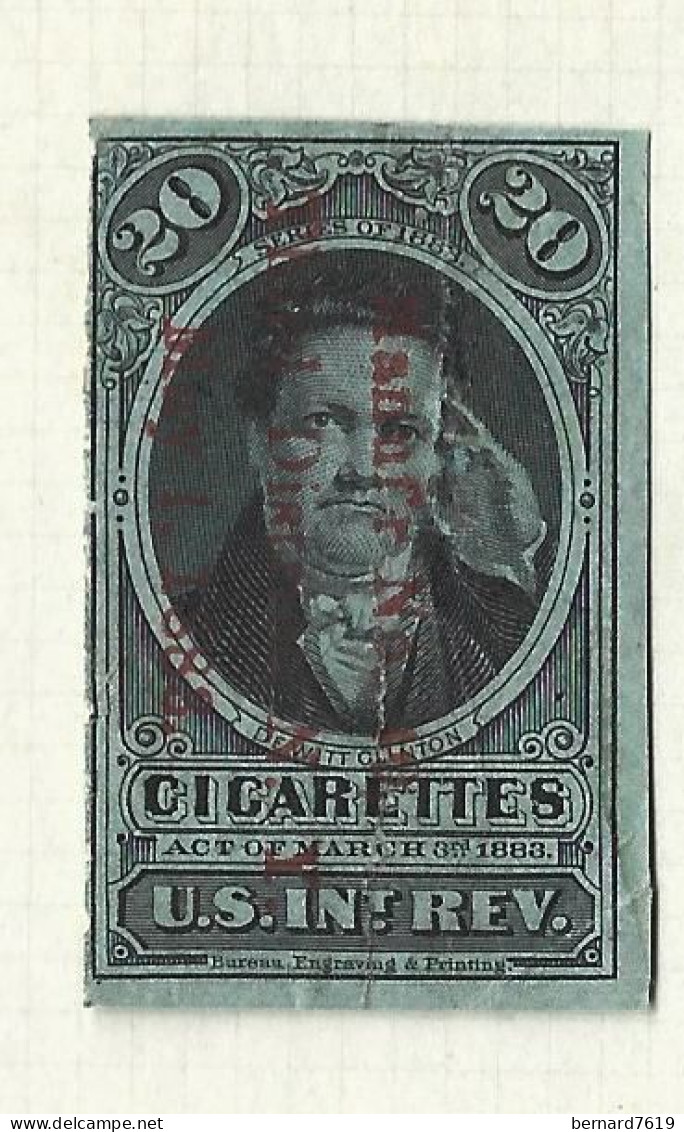 Timbres Fiscaux  - Etats Unis  - Cigarettes -   Cigare -  De Witt Clinton   -1883 - Steuermarken