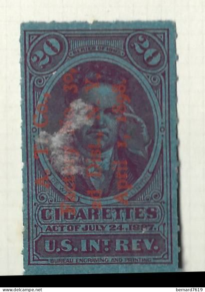 Timbres Fiscaux  - Etats Unis  - Cigarettes -   Cigare -  De Witt Clinton   -1893 - Fiscali