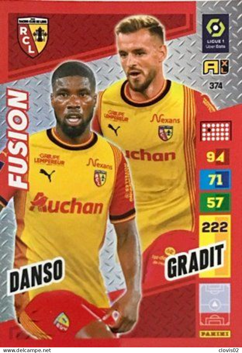 374 Kevin Danso / Jonathan Gradit - RC Lens - Fusion - Panini Adrenalyn XL 2023-2024 Ligue 1 - Trading Cards