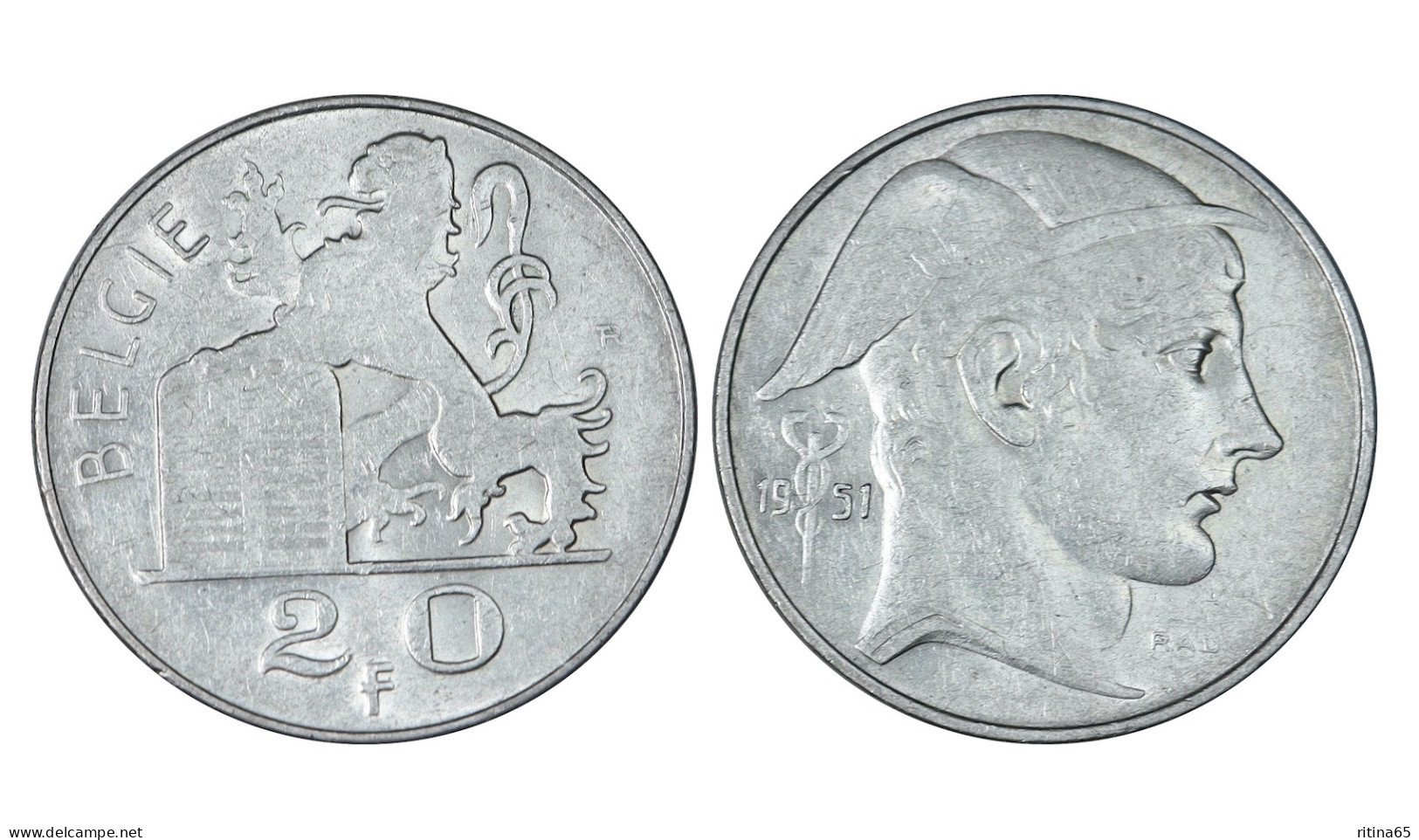 BELGIO 20 FRANCS 1951 BELGIE IN ARGENTO KM# 141 - 20 Francs