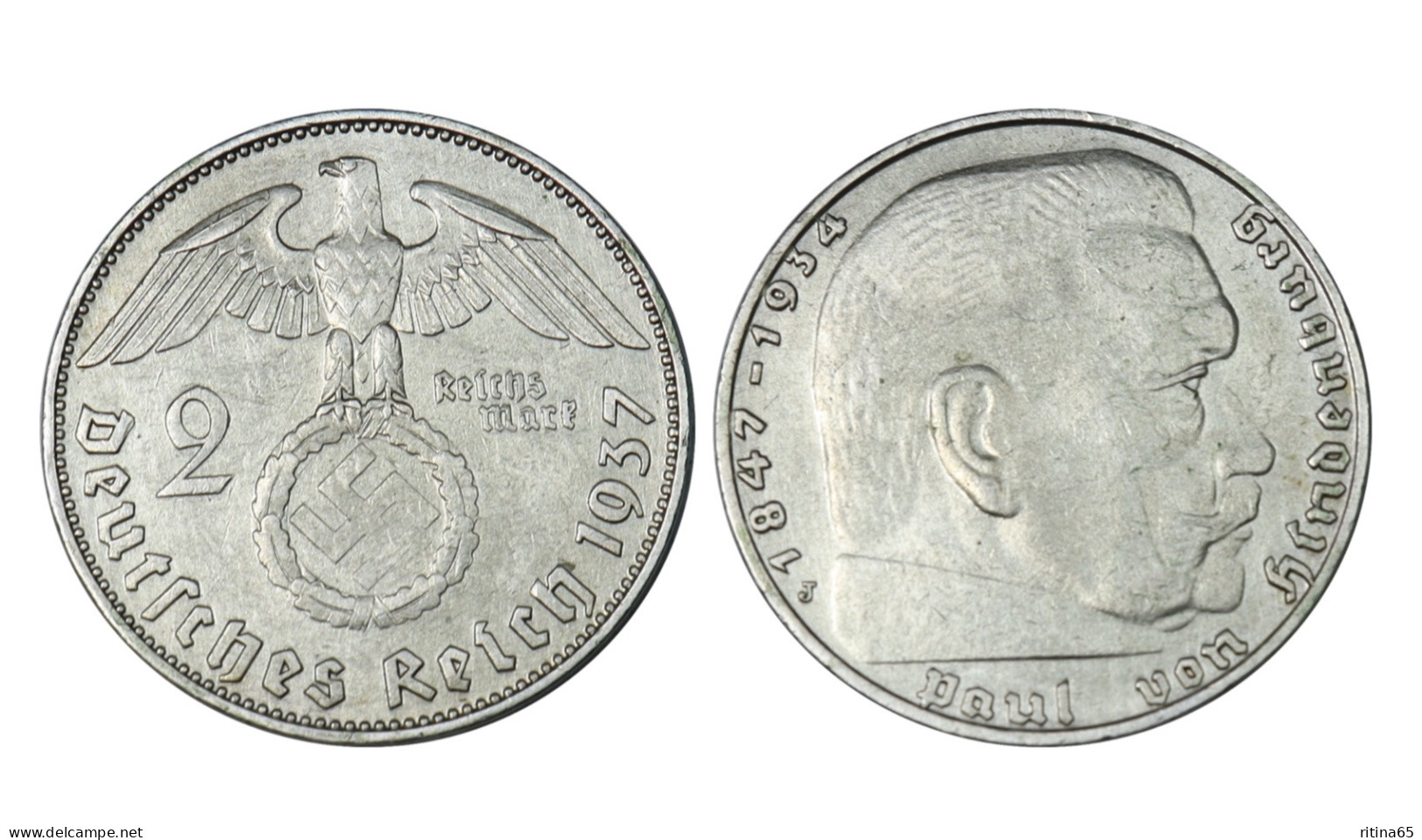 GERMANIA 2 REICHSMARK 1937 J IN ARGENTO KM# 93 - 2 Reichsmark